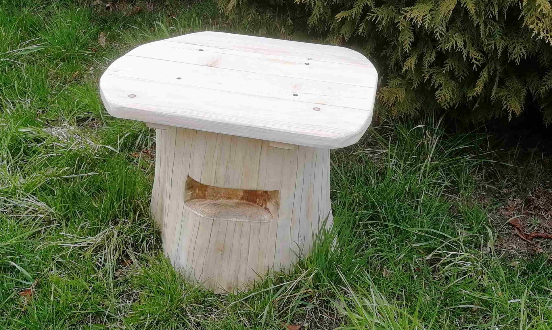 Stolky, sedátka z pařezů...